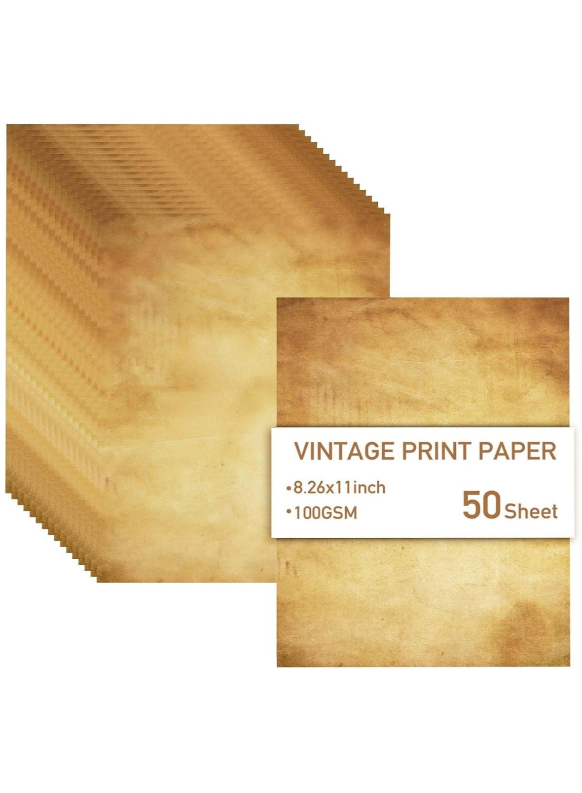 50 Sheets A4 Thick Vintage Kraft Paper - Double Sided for Invitations, Certificates, Resumes & Art | Eco Friendly Printer Paper for Writing, Crafts, Maps & Poetry
